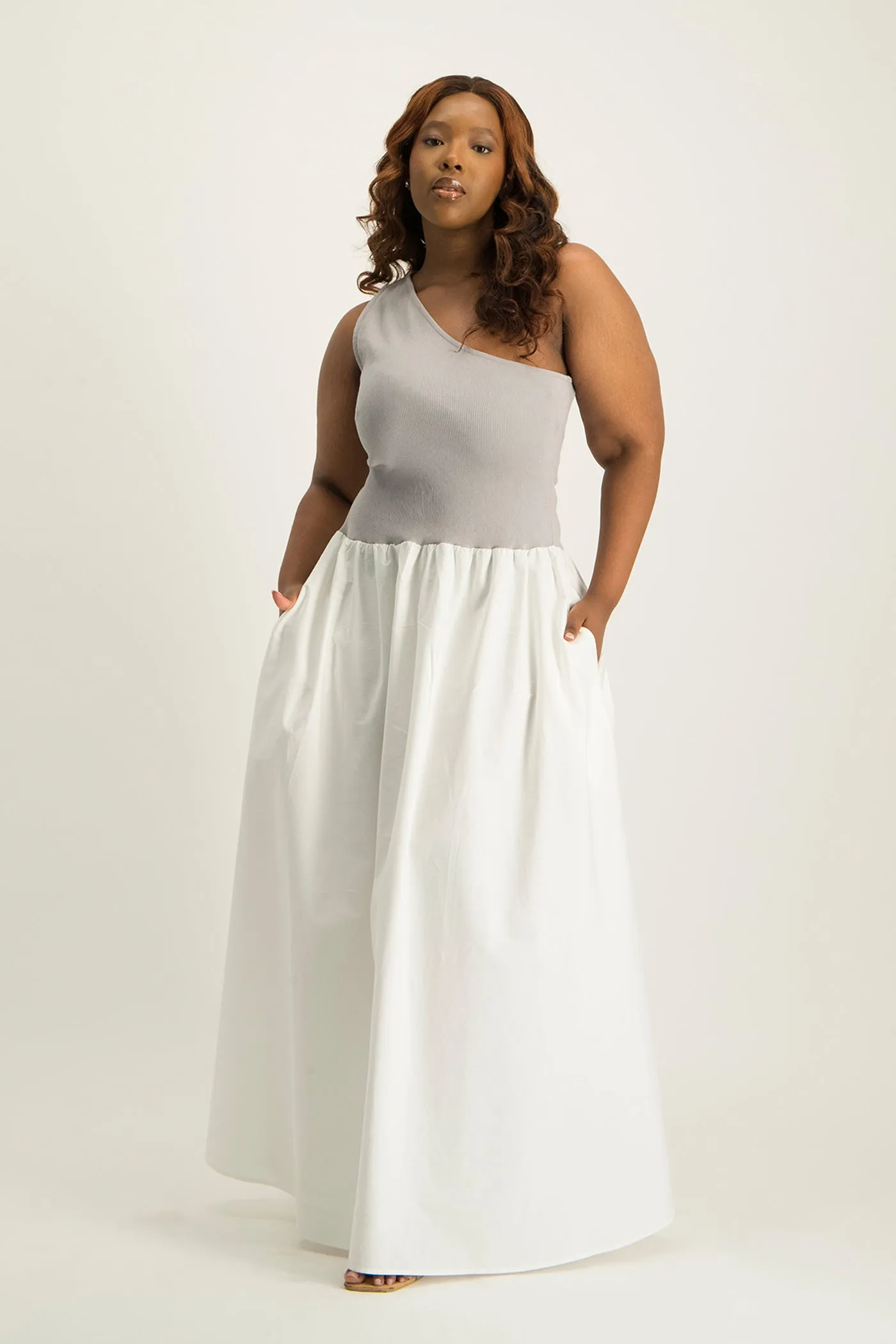 Alessia Contrast One Shoulder Asymmetric Dress