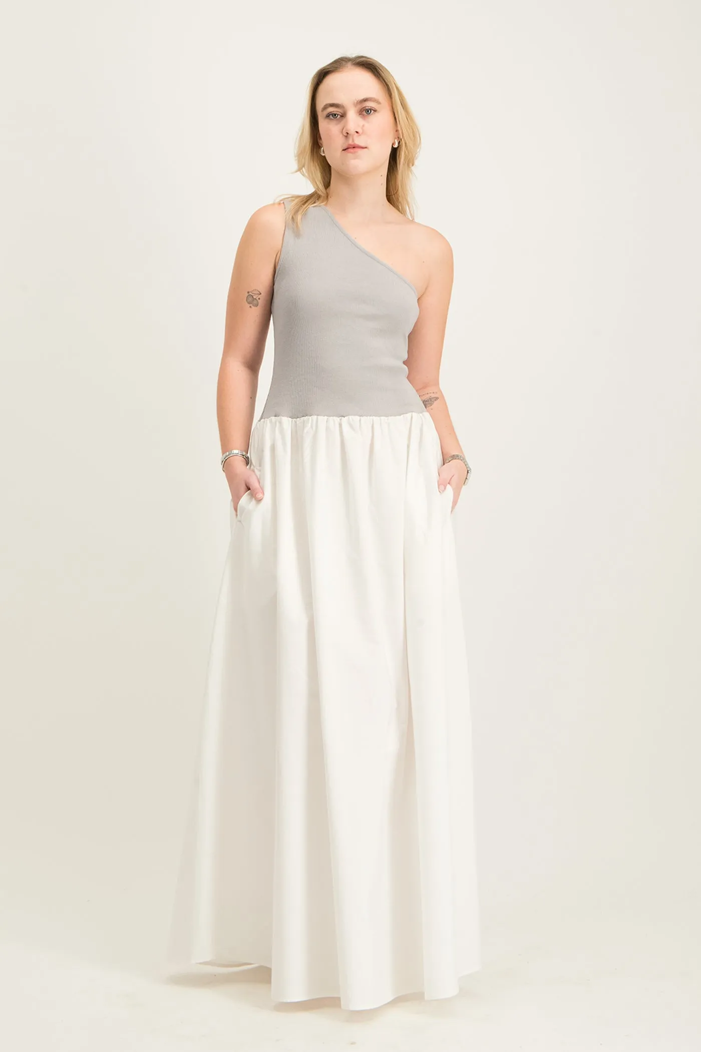 Alessia Contrast One Shoulder Asymmetric Dress