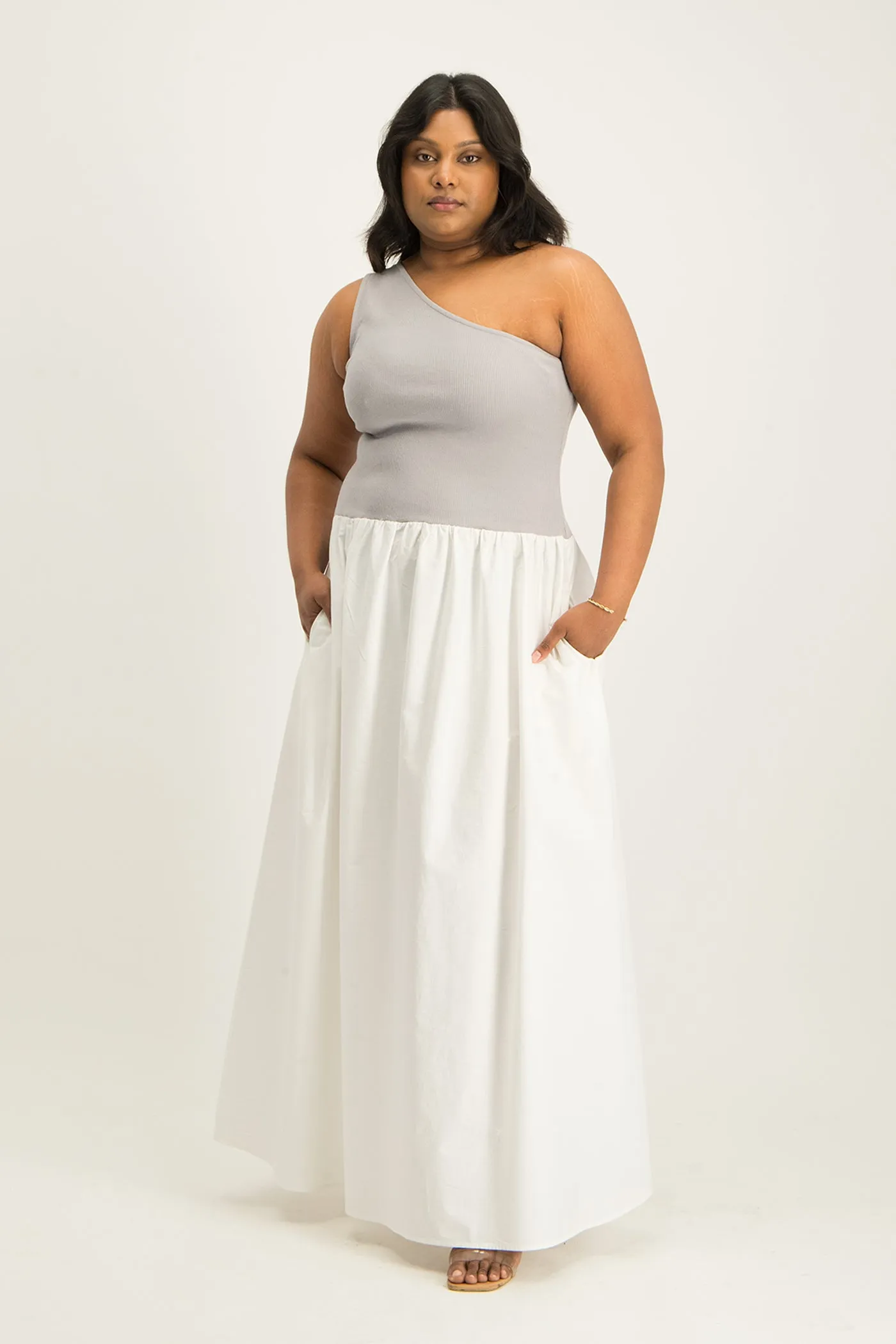 Alessia Contrast One Shoulder Asymmetric Dress