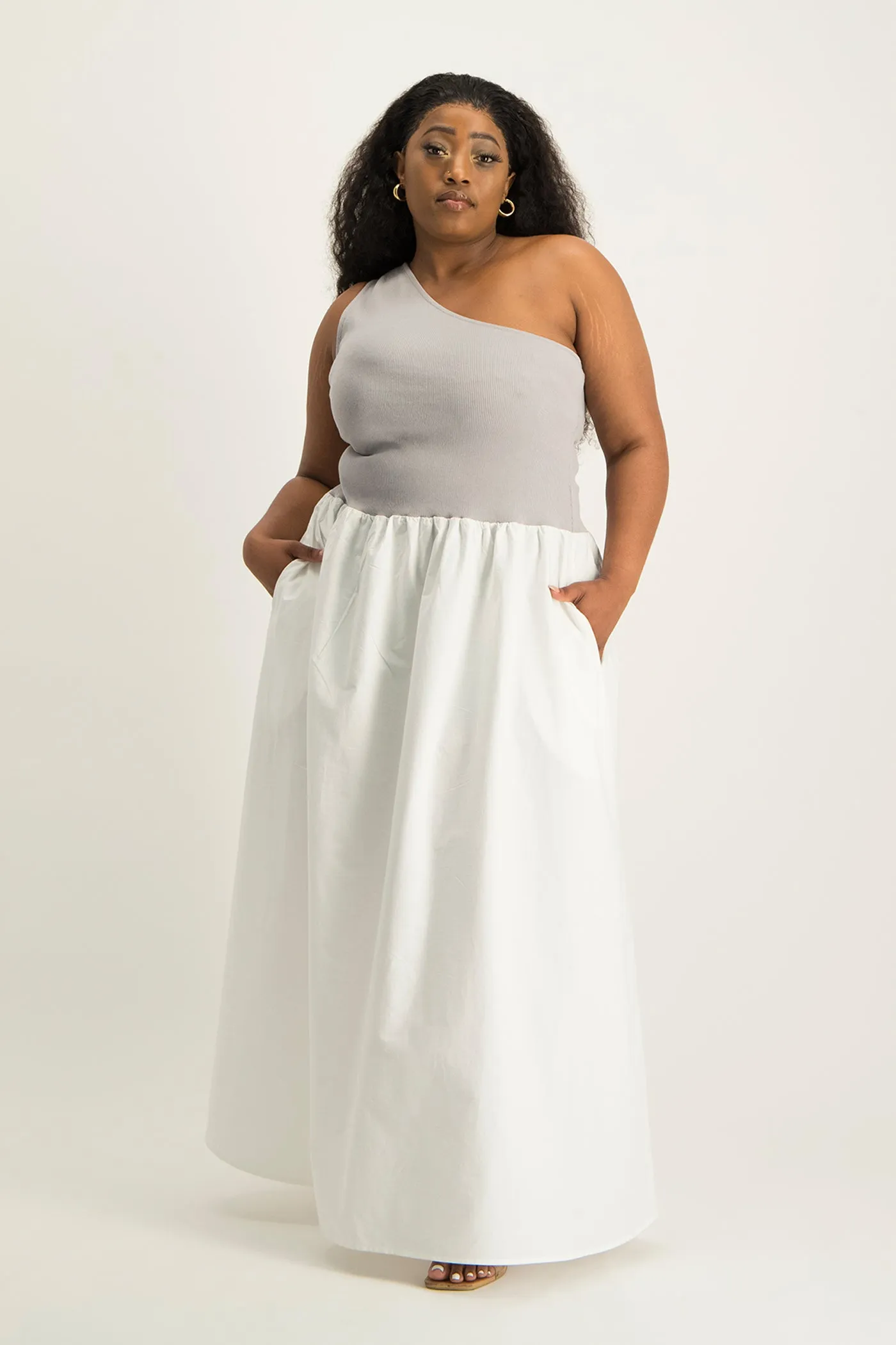 Alessia Contrast One Shoulder Asymmetric Dress