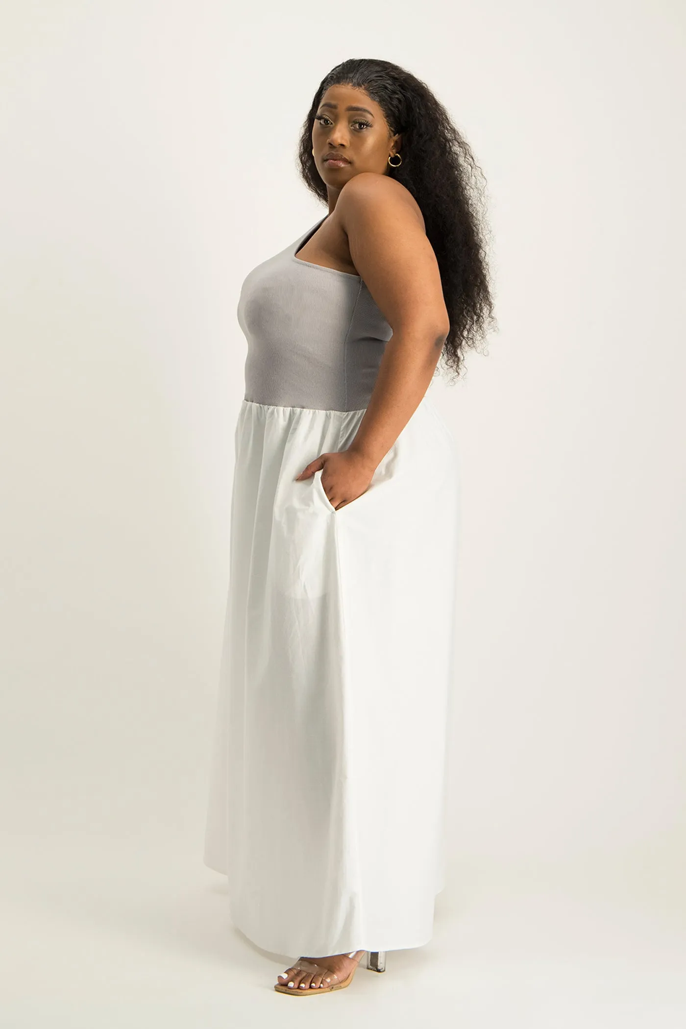 Alessia Contrast One Shoulder Asymmetric Dress