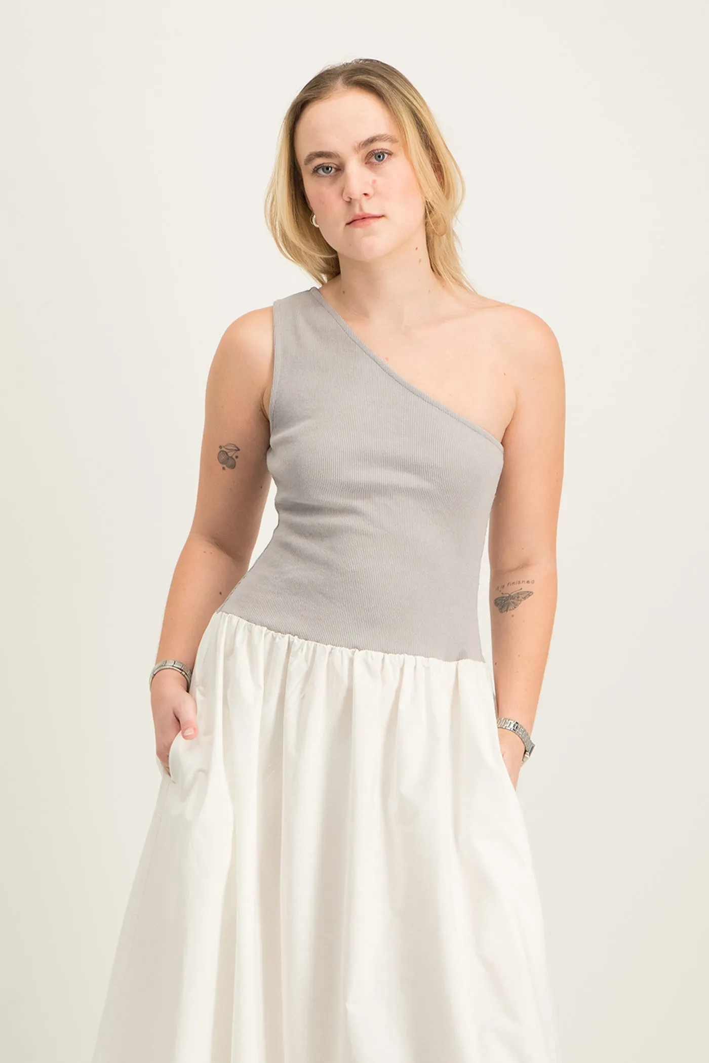 Alessia Contrast One Shoulder Asymmetric Dress