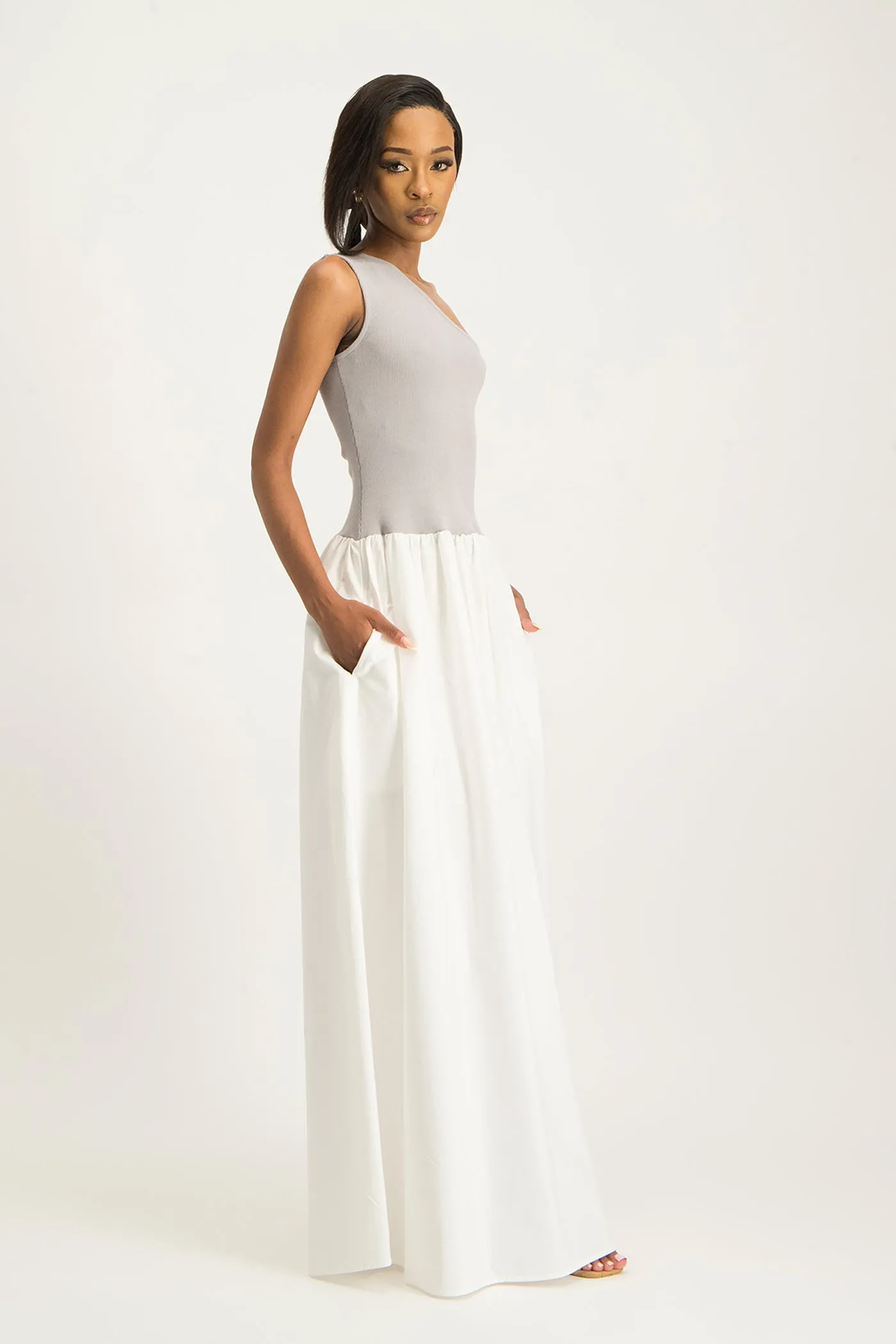 Alessia Contrast One Shoulder Asymmetric Dress