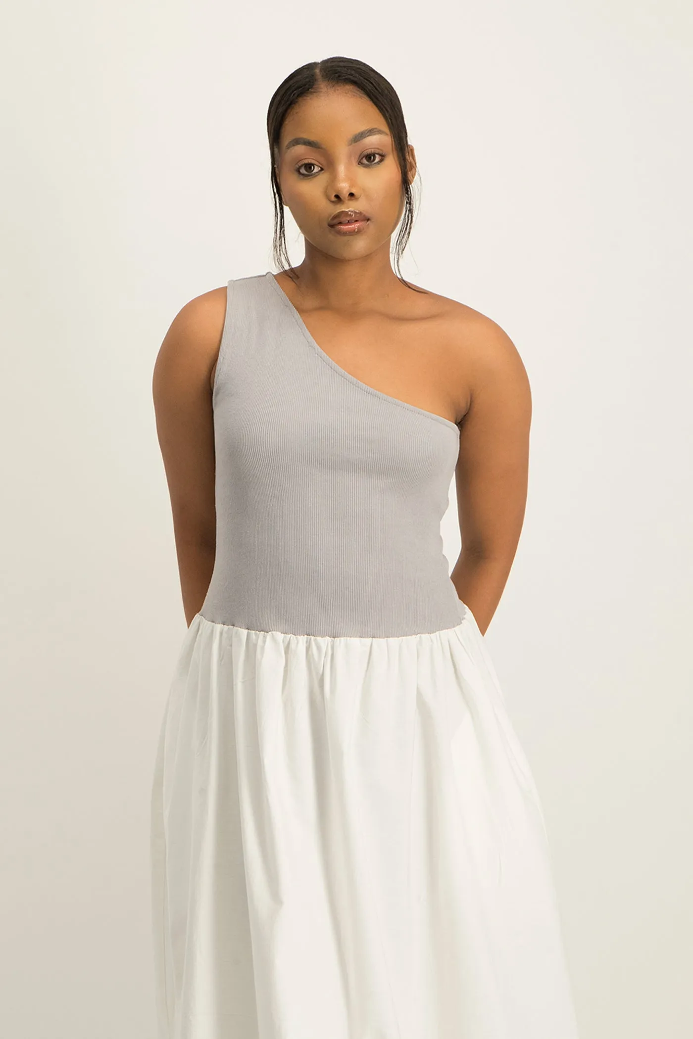 Alessia Contrast One Shoulder Asymmetric Dress
