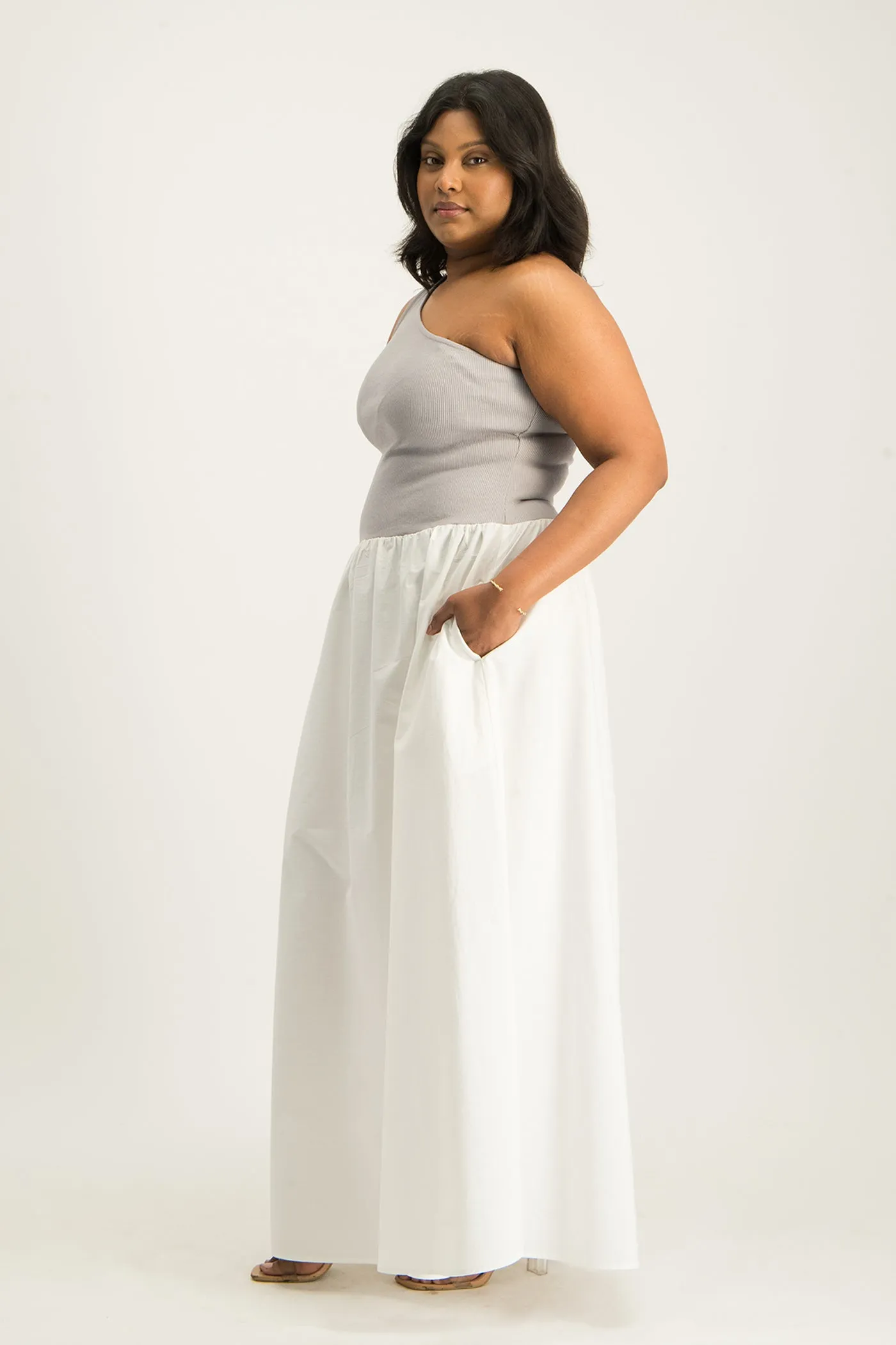 Alessia Contrast One Shoulder Asymmetric Dress
