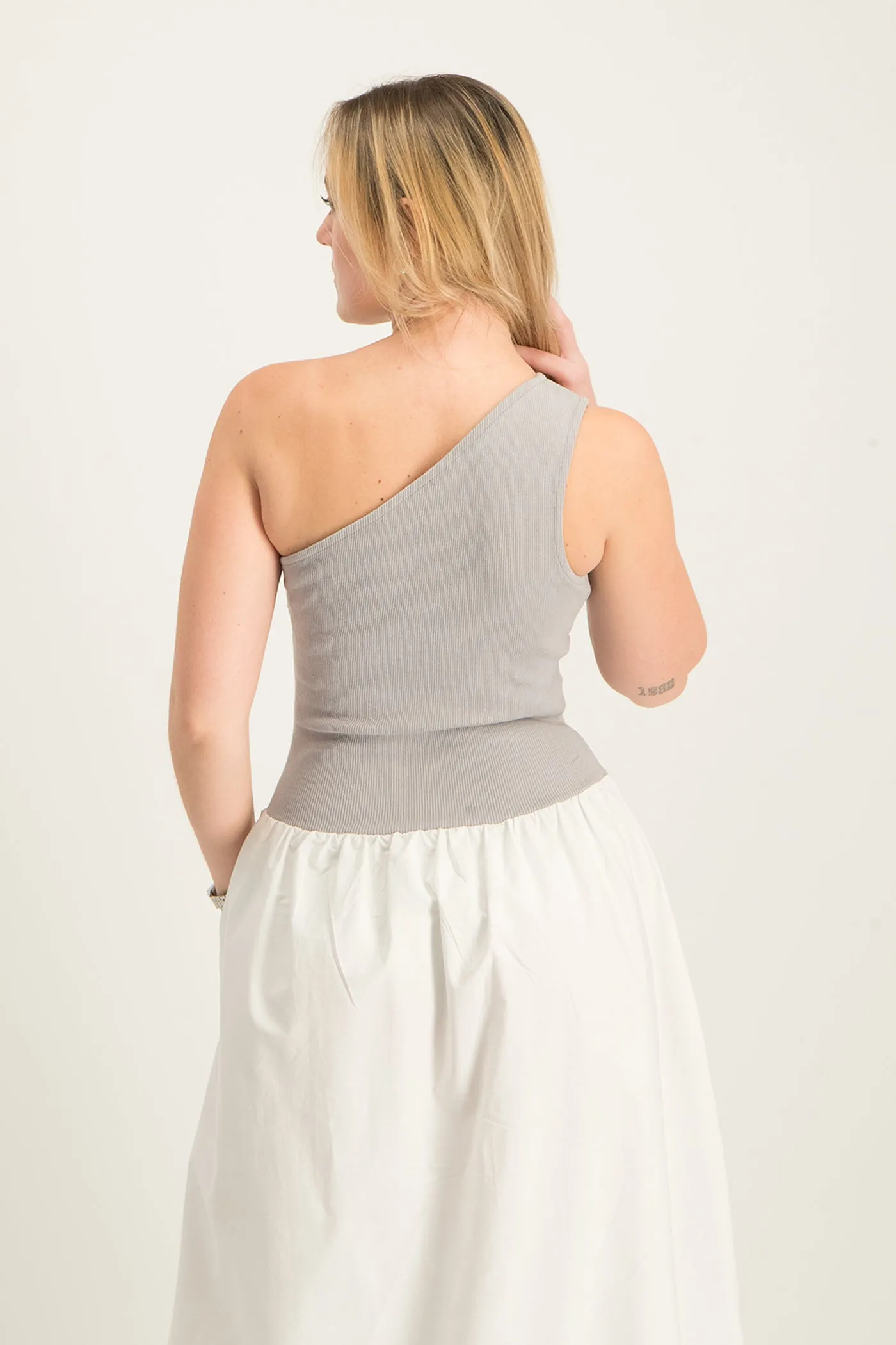 Alessia Contrast One Shoulder Asymmetric Dress