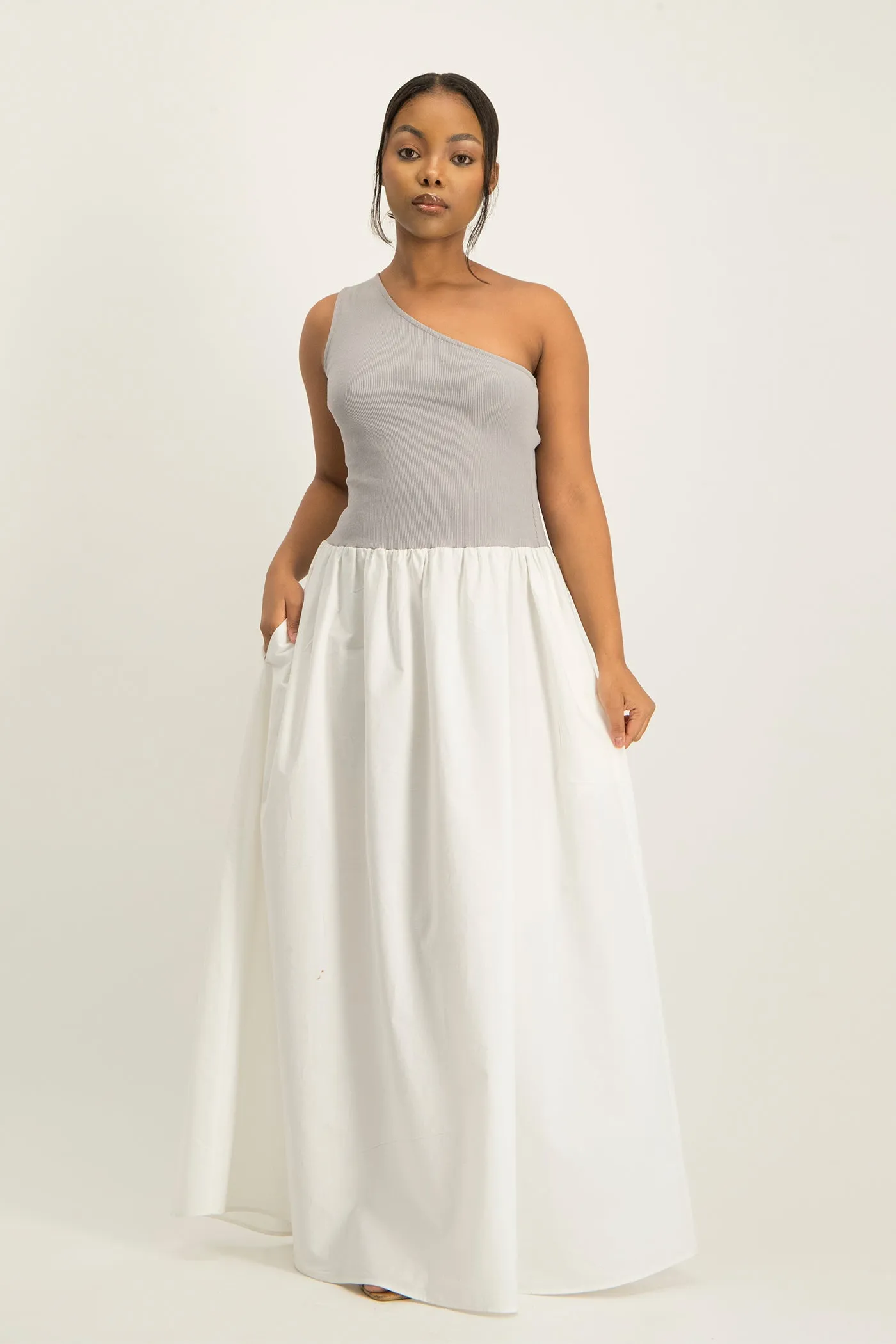 Alessia Contrast One Shoulder Asymmetric Dress
