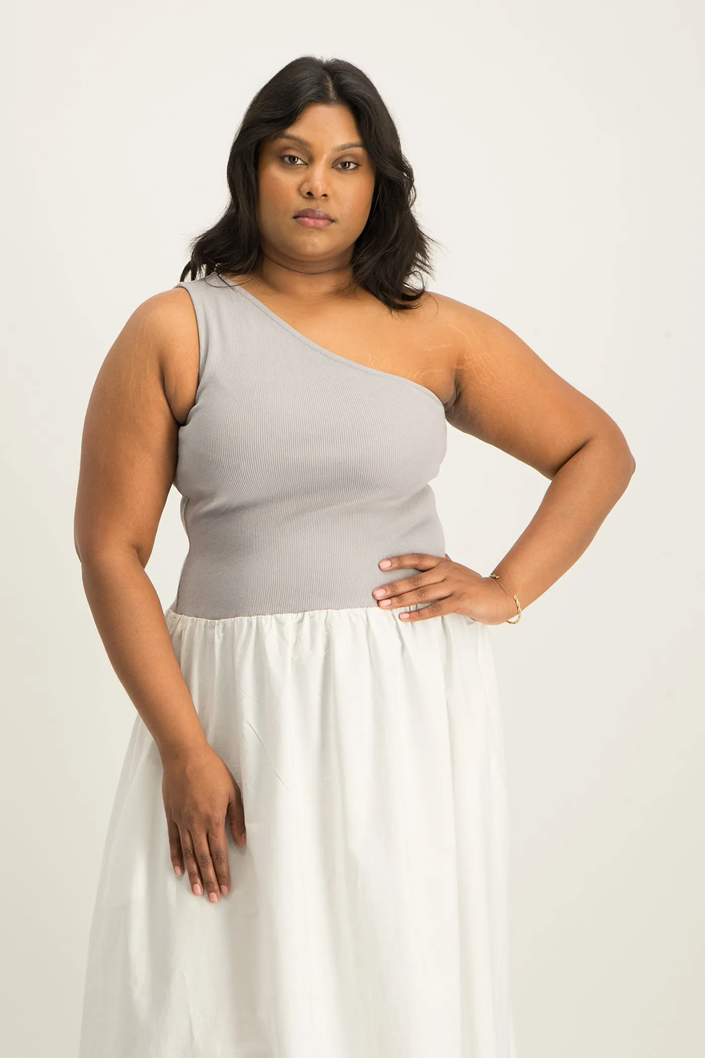 Alessia Contrast One Shoulder Asymmetric Dress
