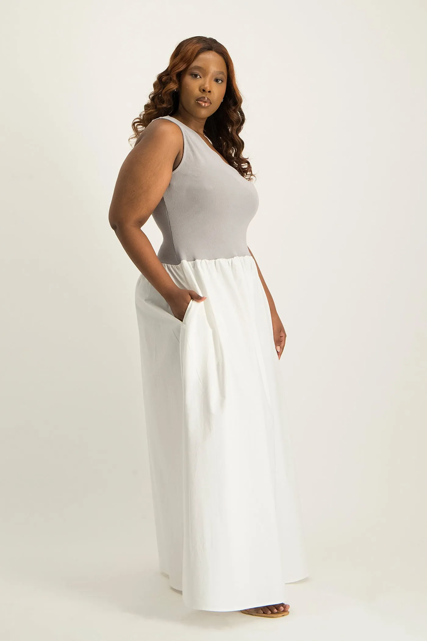 Alessia Contrast One Shoulder Asymmetric Dress