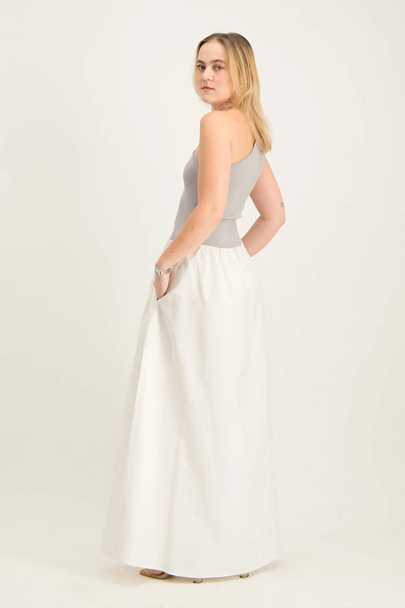Alessia Contrast One Shoulder Asymmetric Dress