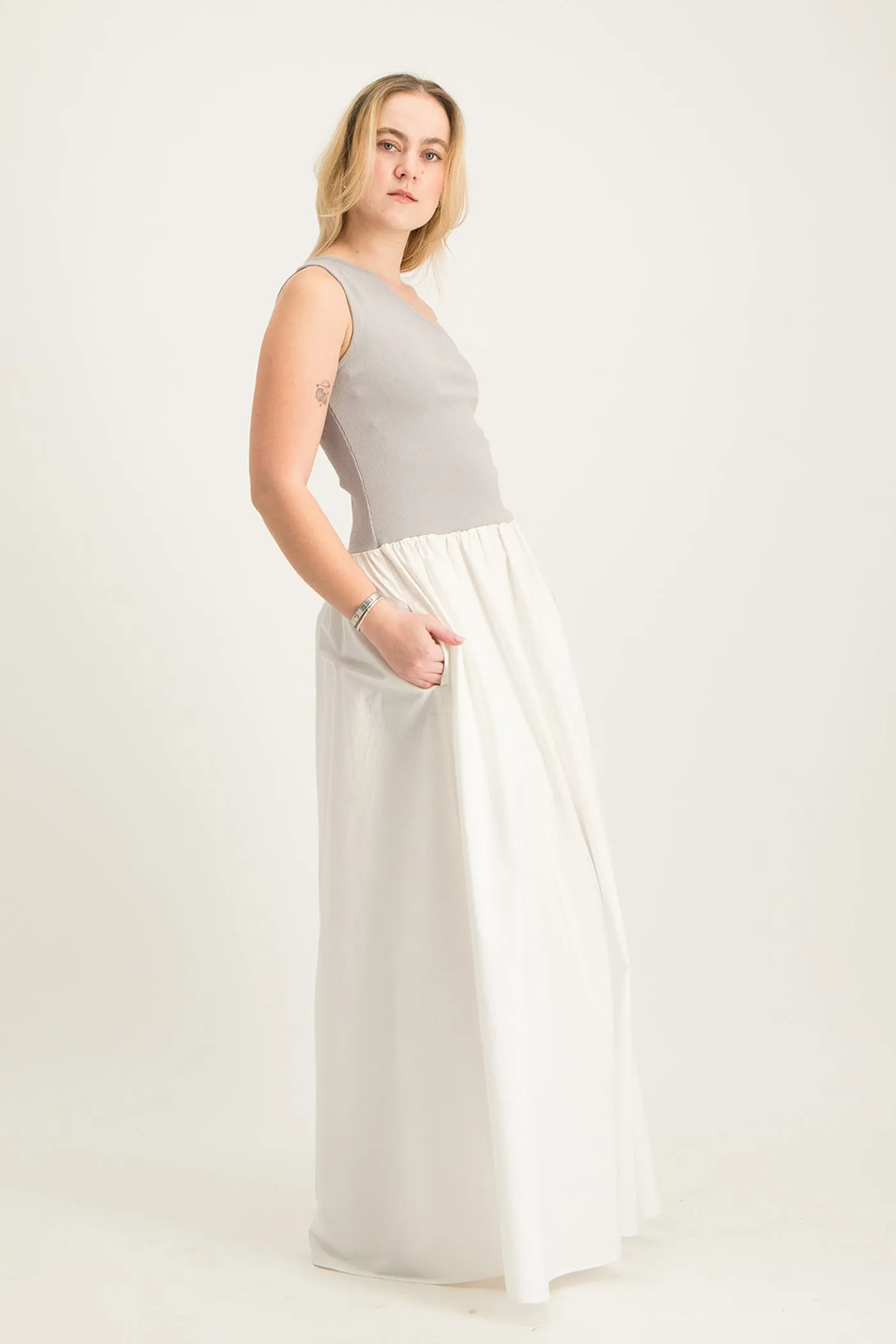 Alessia Contrast One Shoulder Asymmetric Dress