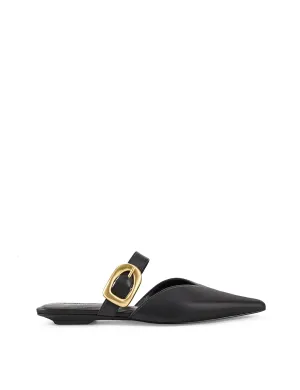 Allegra Close Toe Buckle Slide - Black Leather