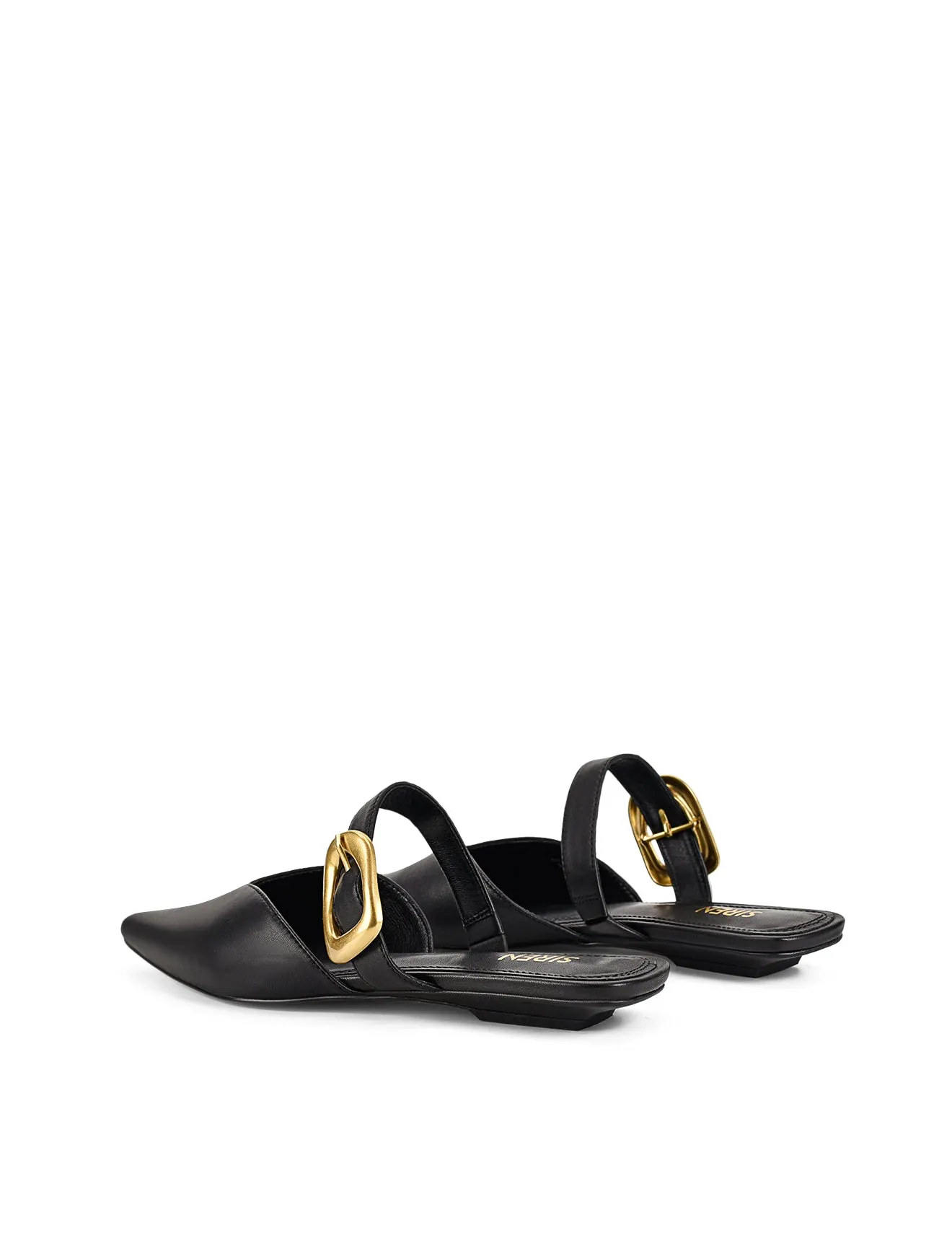 Allegra Close Toe Buckle Slide - Black Leather