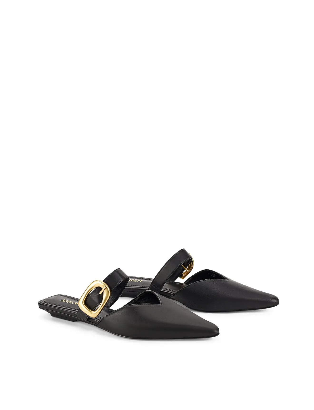 Allegra Close Toe Buckle Slide - Black Leather