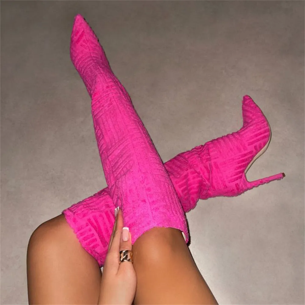 Amozae Fall Boots Big Size 34-43 Brand New Ladies Knee High Boots Party   Thin High Heels Women's Boots Female Trendy Pointed Toe Shoes Woman