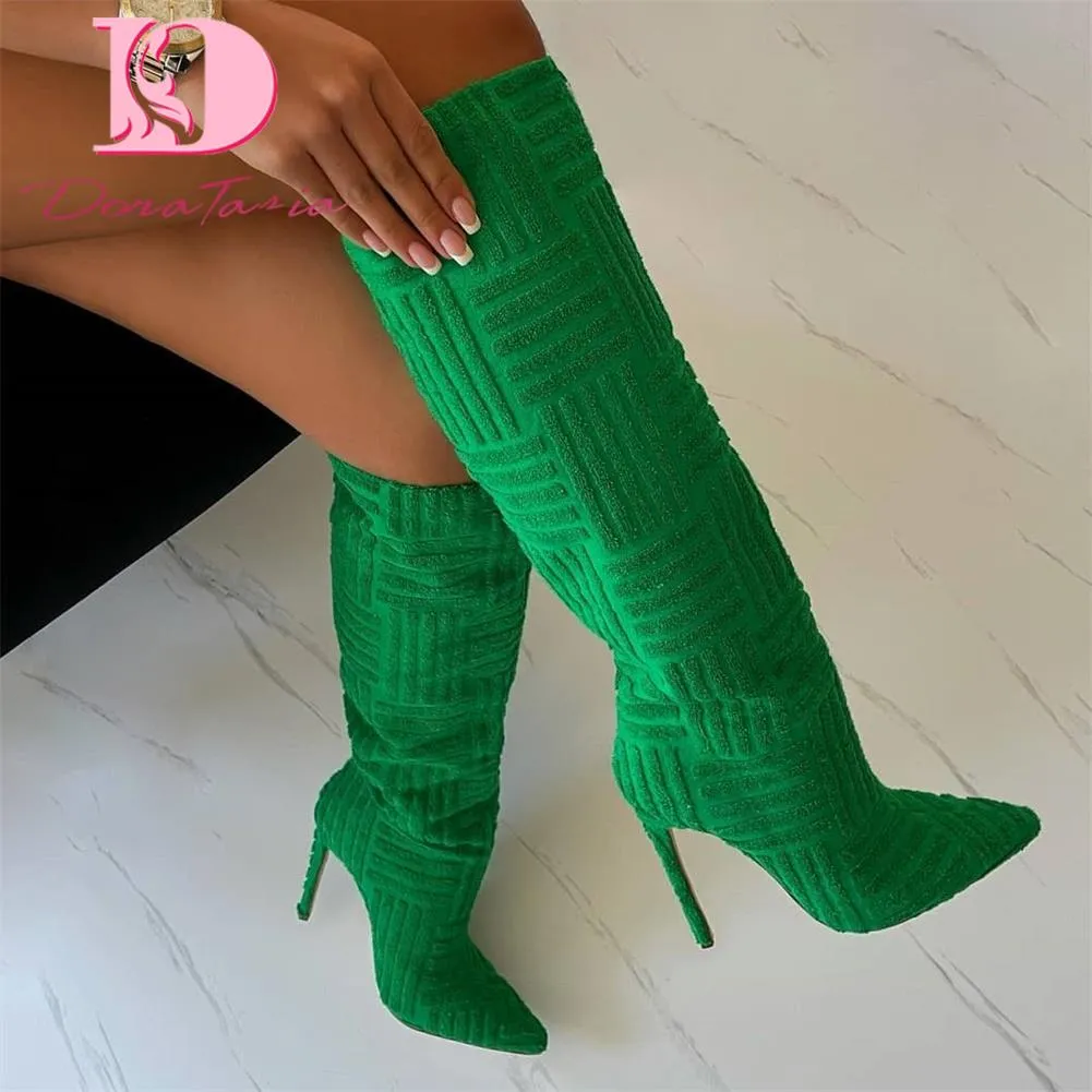 Amozae Fall Boots Big Size 34-43 Brand New Ladies Knee High Boots Party   Thin High Heels Women's Boots Female Trendy Pointed Toe Shoes Woman