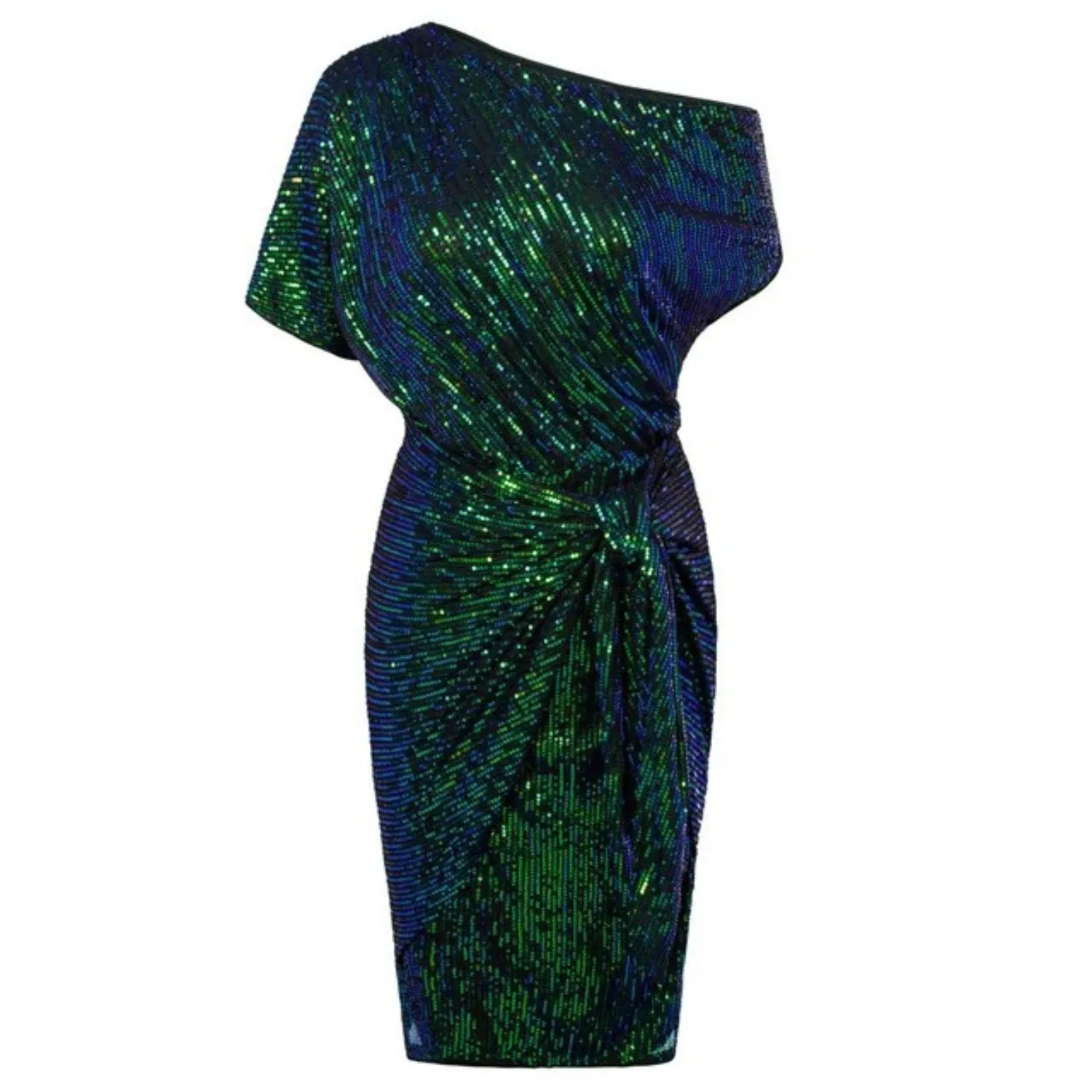 Asymmetric Glitter Cocktail Dress with Sequins