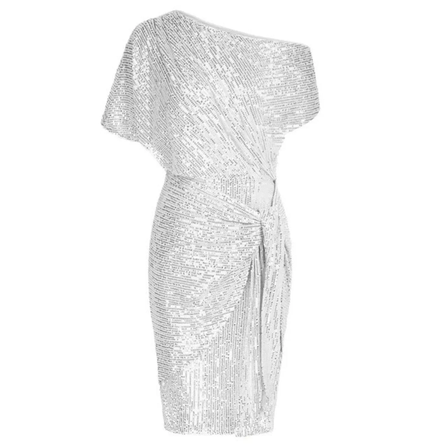 Asymmetric Glitter Cocktail Dress with Sequins