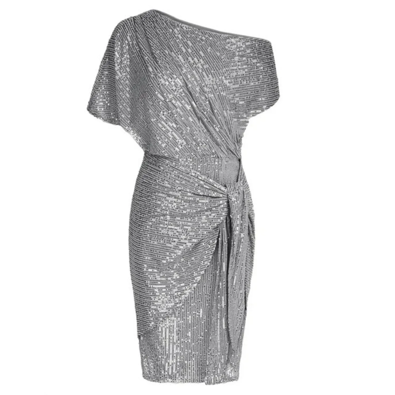 Asymmetric Glitter Cocktail Dress with Sequins