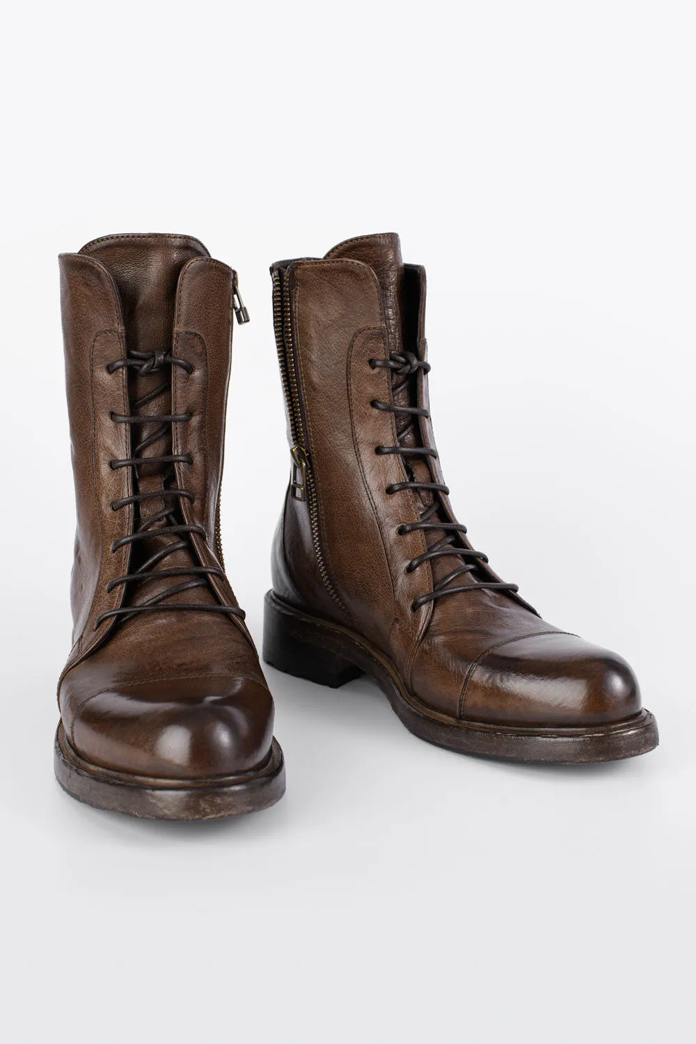 AVERY powder-chocolate lace up boots.