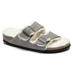 Birkenstock Arizona Shearling Suede Sandals- Stone Coin
