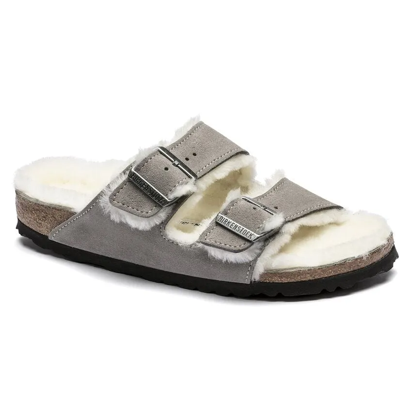 Birkenstock Arizona Shearling Suede Sandals- Stone Coin