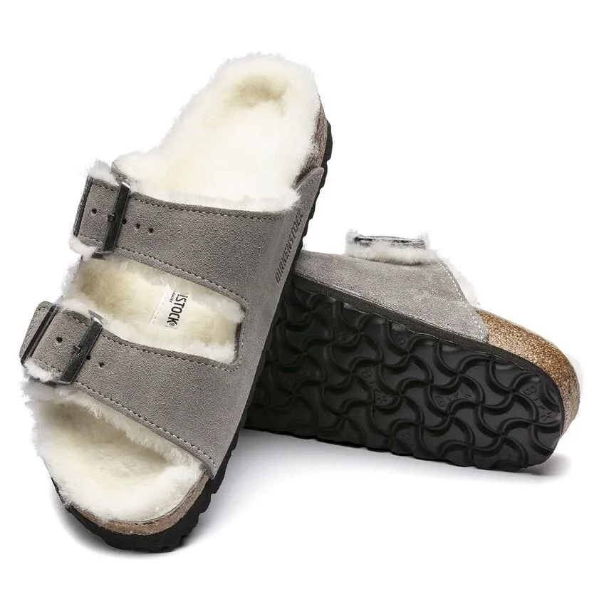 Birkenstock Arizona Shearling Suede Sandals- Stone Coin