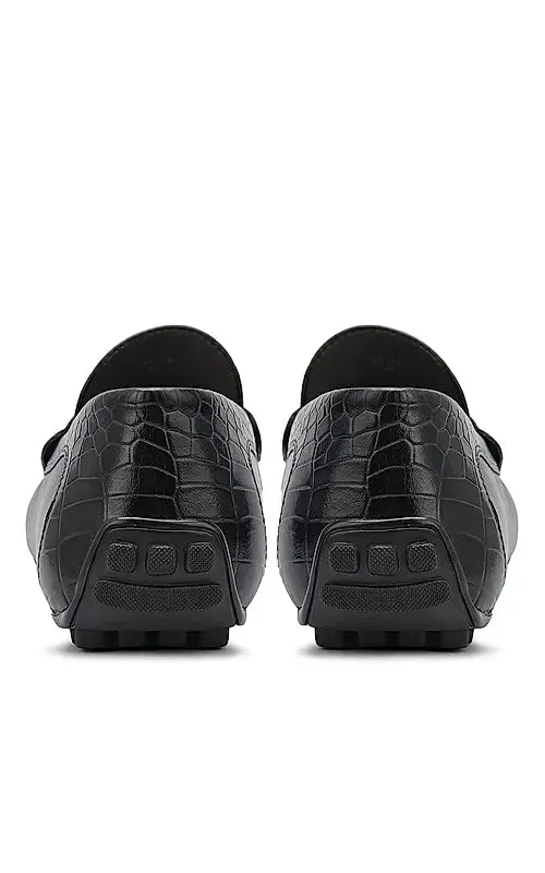 Black Leather Moccasins With Panel On Top