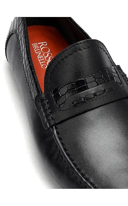 Black Leather Moccasins With Panel On Top
