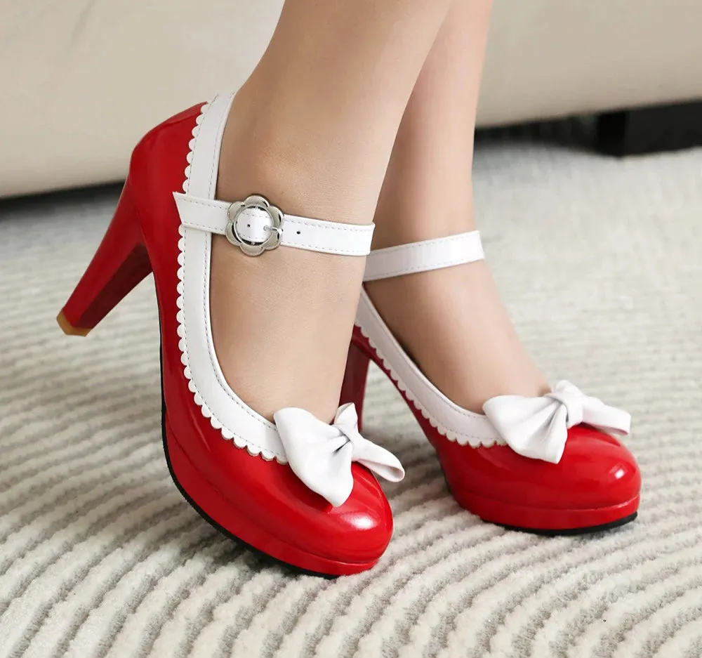 Bow Mary Jane Platform Heels | Ankle Strap