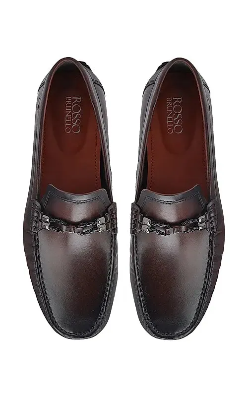 Burgundy Braided Leather Moccasins