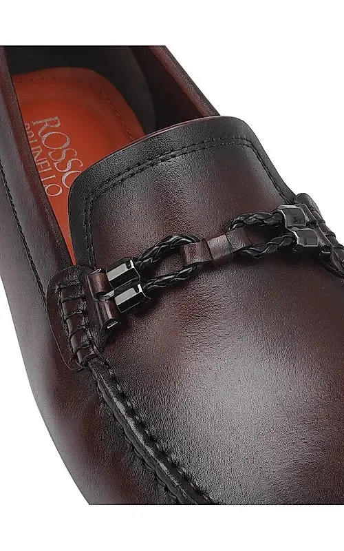 Burgundy Braided Leather Moccasins