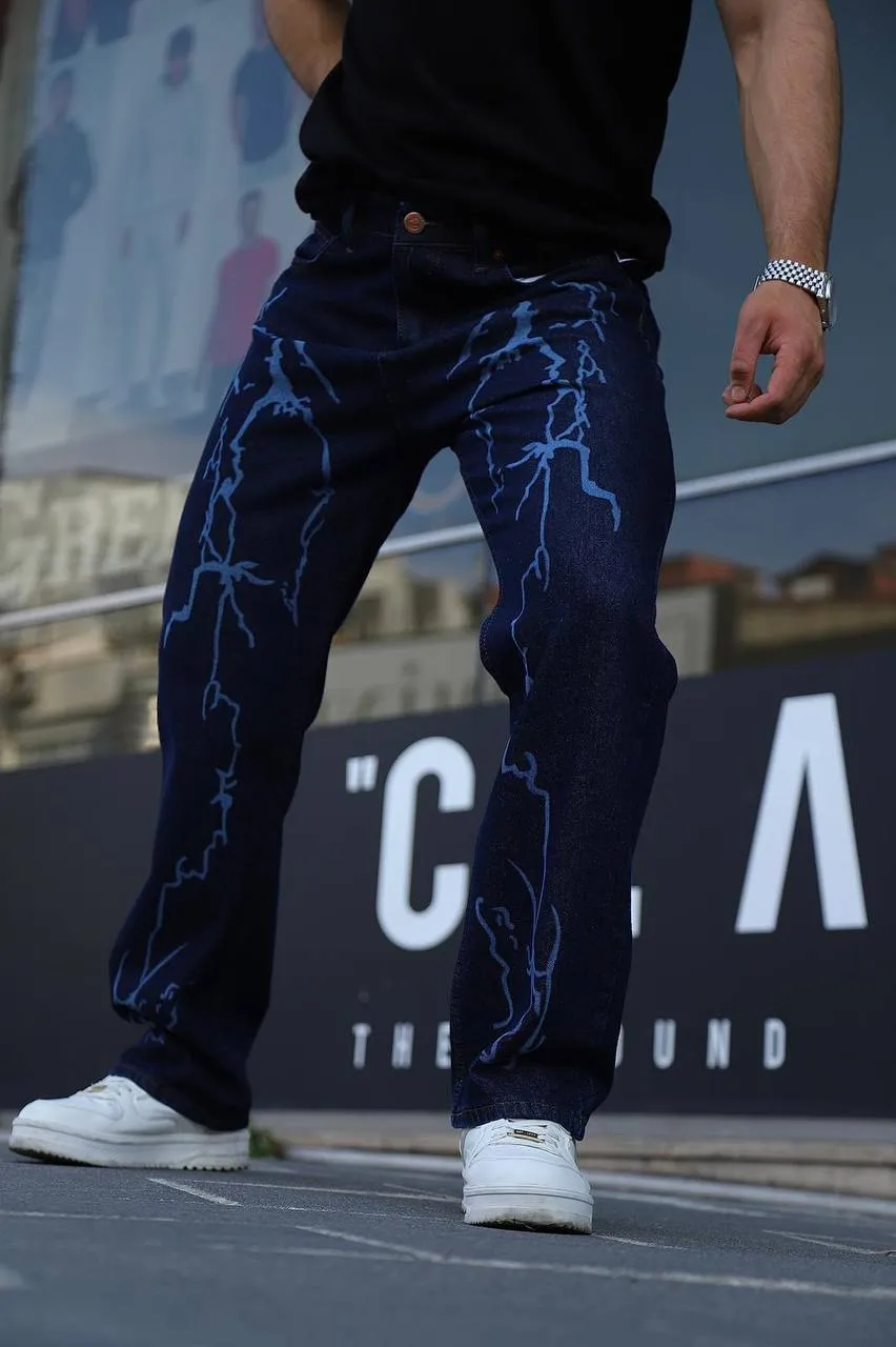 Cedric Lightning Relaxed Baggy Jeans