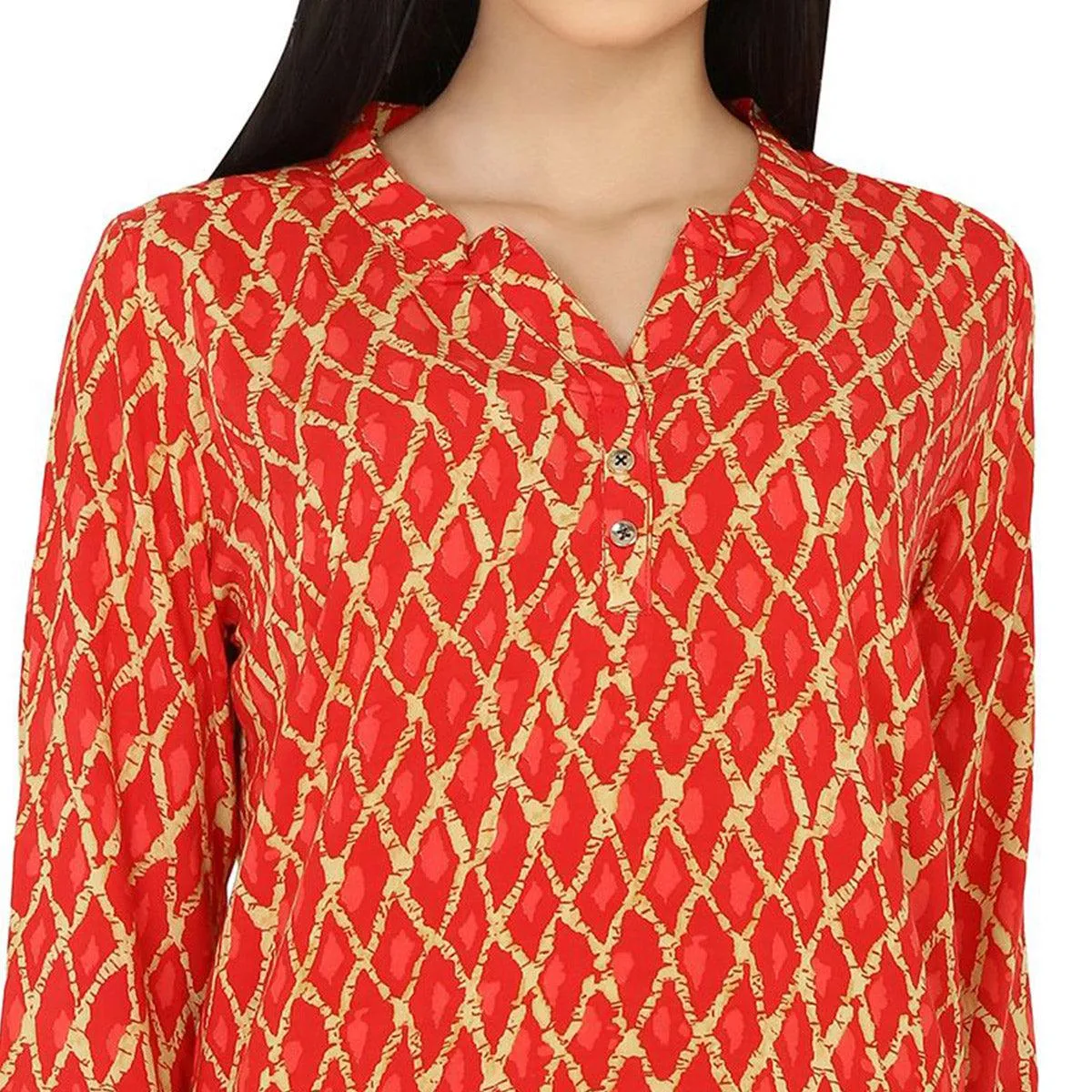 Chimpaaanzee - Orange Colored Casual Printed Viscose Top