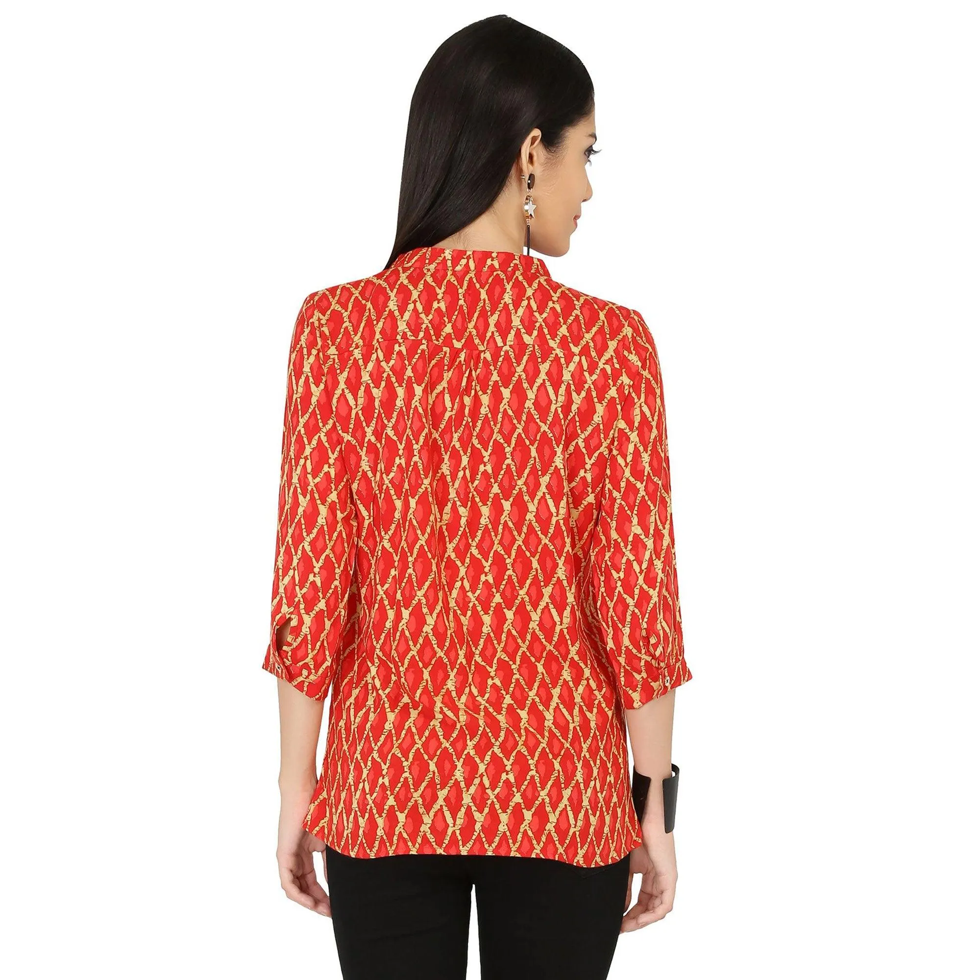 Chimpaaanzee - Orange Colored Casual Printed Viscose Top