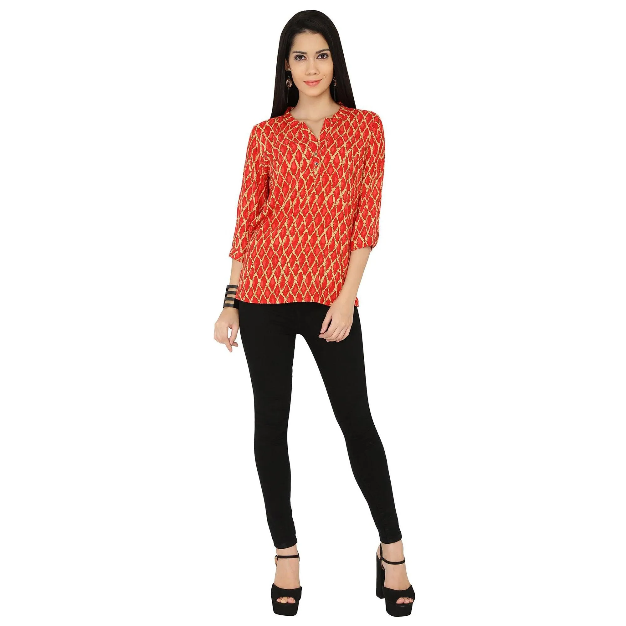 Chimpaaanzee - Orange Colored Casual Printed Viscose Top