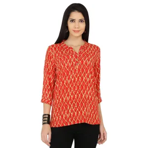 Chimpaaanzee - Orange Colored Casual Printed Viscose Top