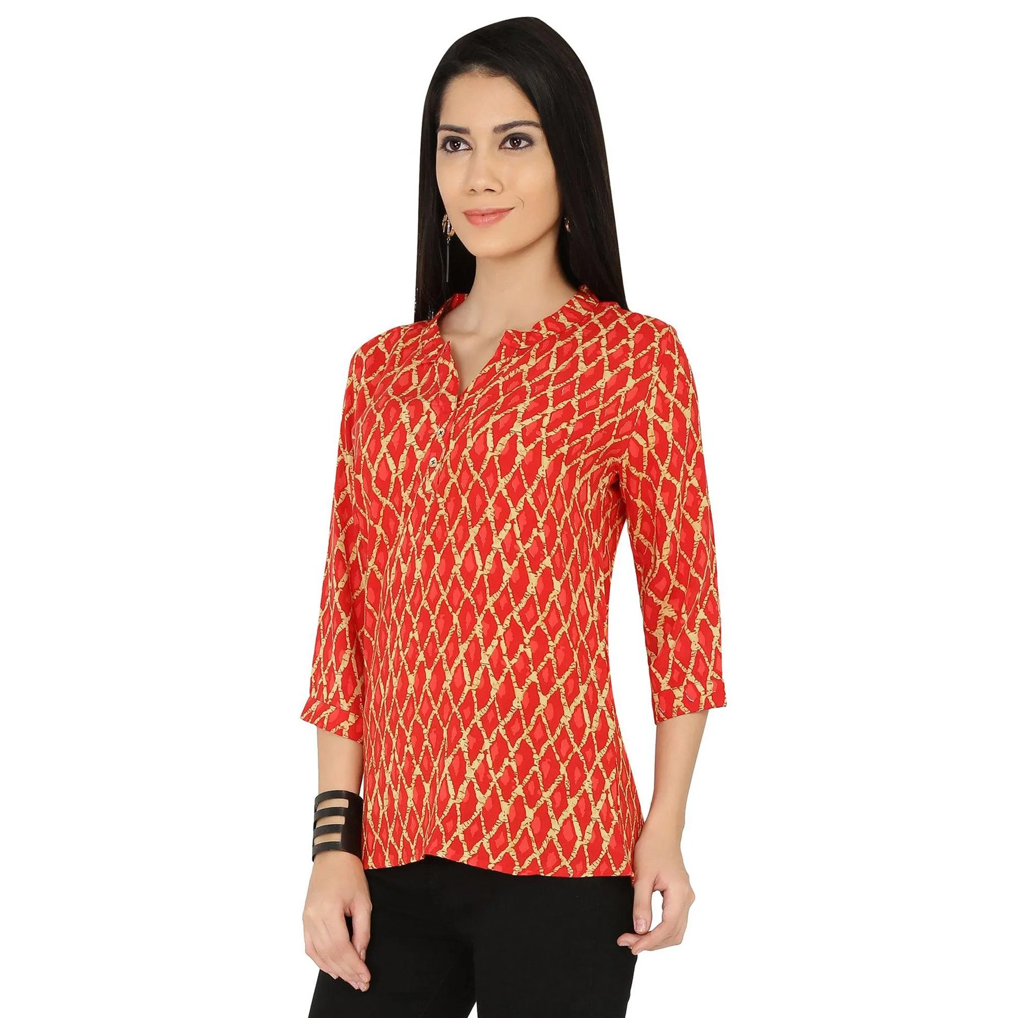 Chimpaaanzee - Orange Colored Casual Printed Viscose Top