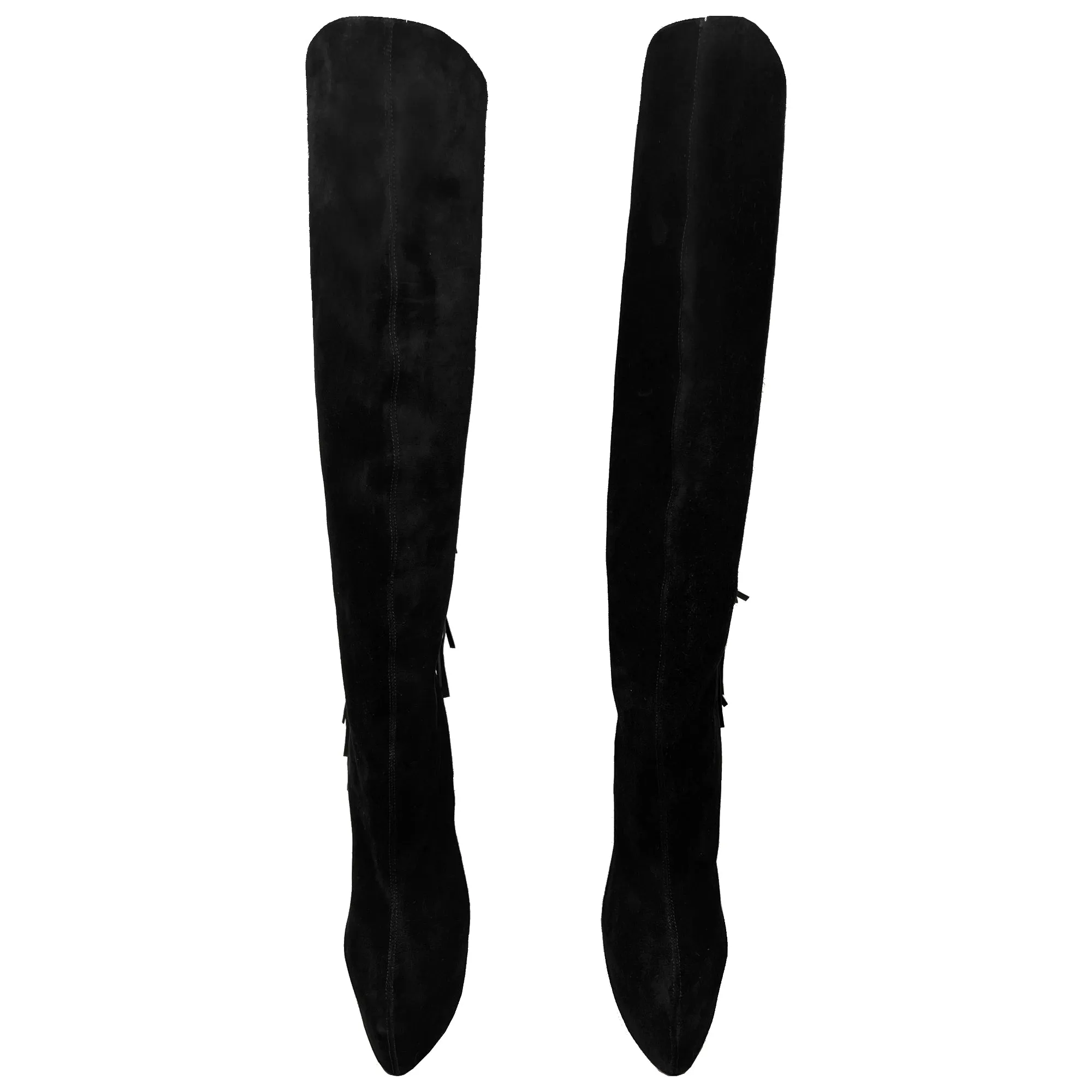 Christian Louboutin Interlopa 160 Black Suede Fringe Platform Knee High Boots Size EU 37