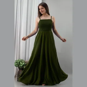 Dark Green Shirred Gown Dress