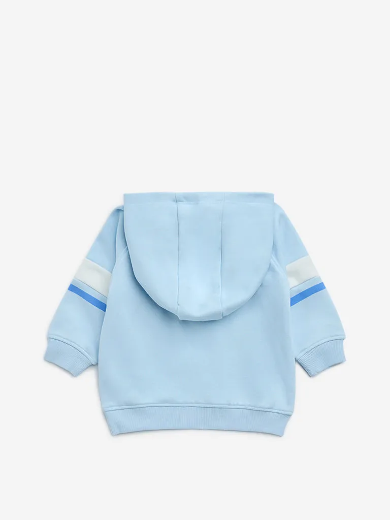 HOP Baby Blue Text Design Cotton-Blend Hoodie
