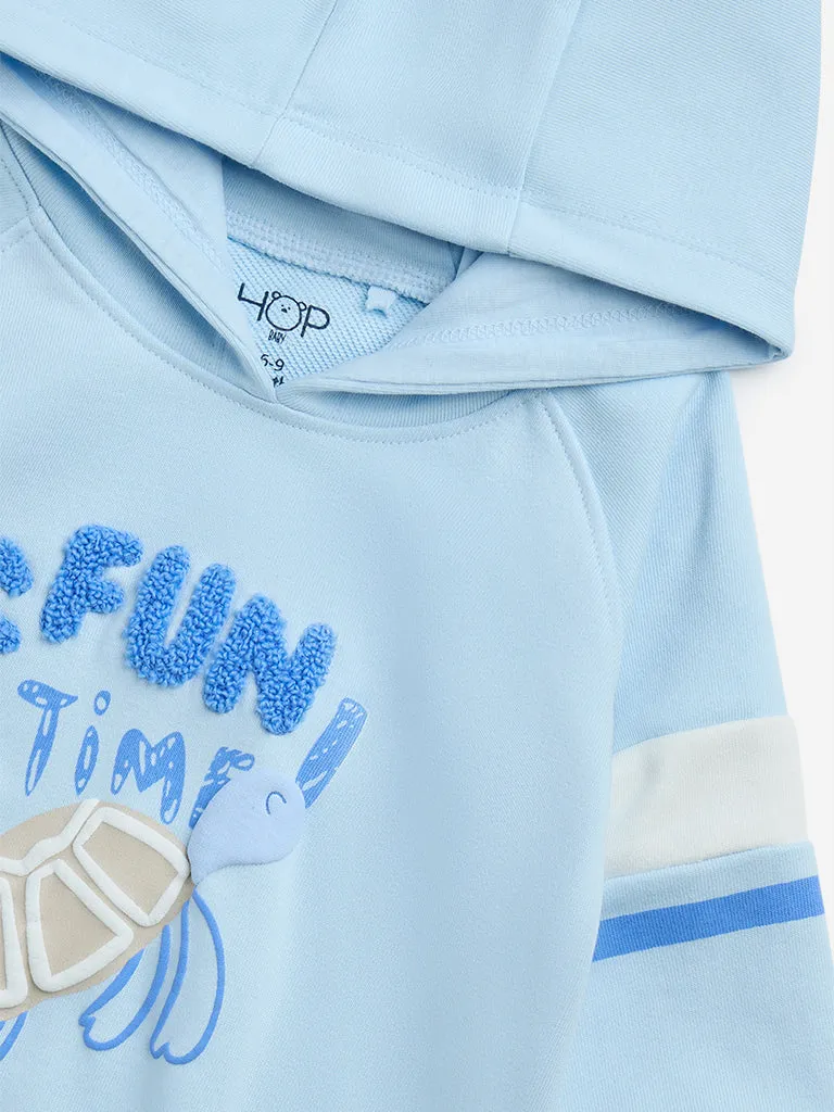 HOP Baby Blue Text Design Cotton-Blend Hoodie