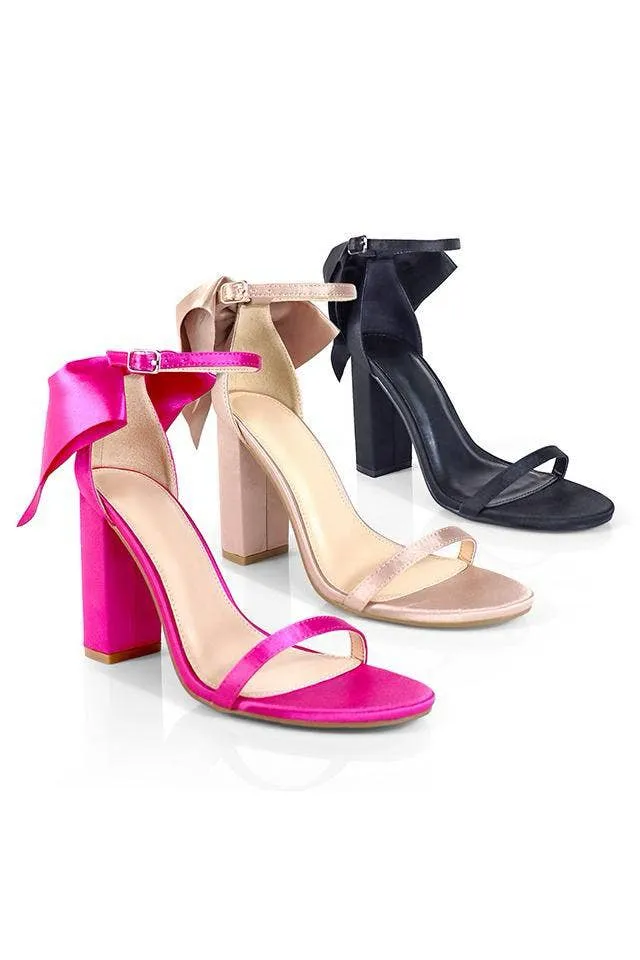 M. Monroe Black Heels With Satin Ribbon Bow