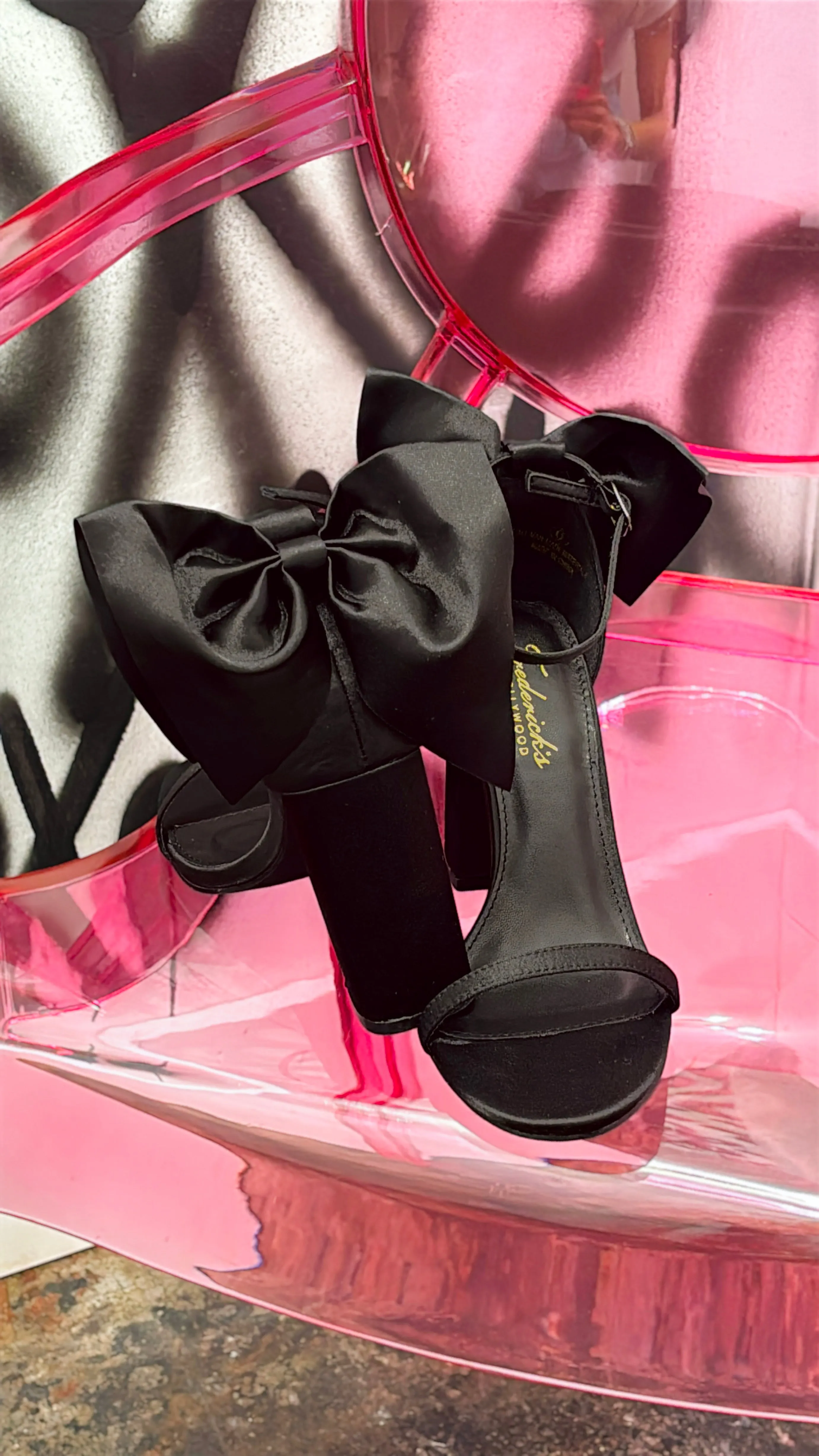 M. Monroe Black Heels With Satin Ribbon Bow