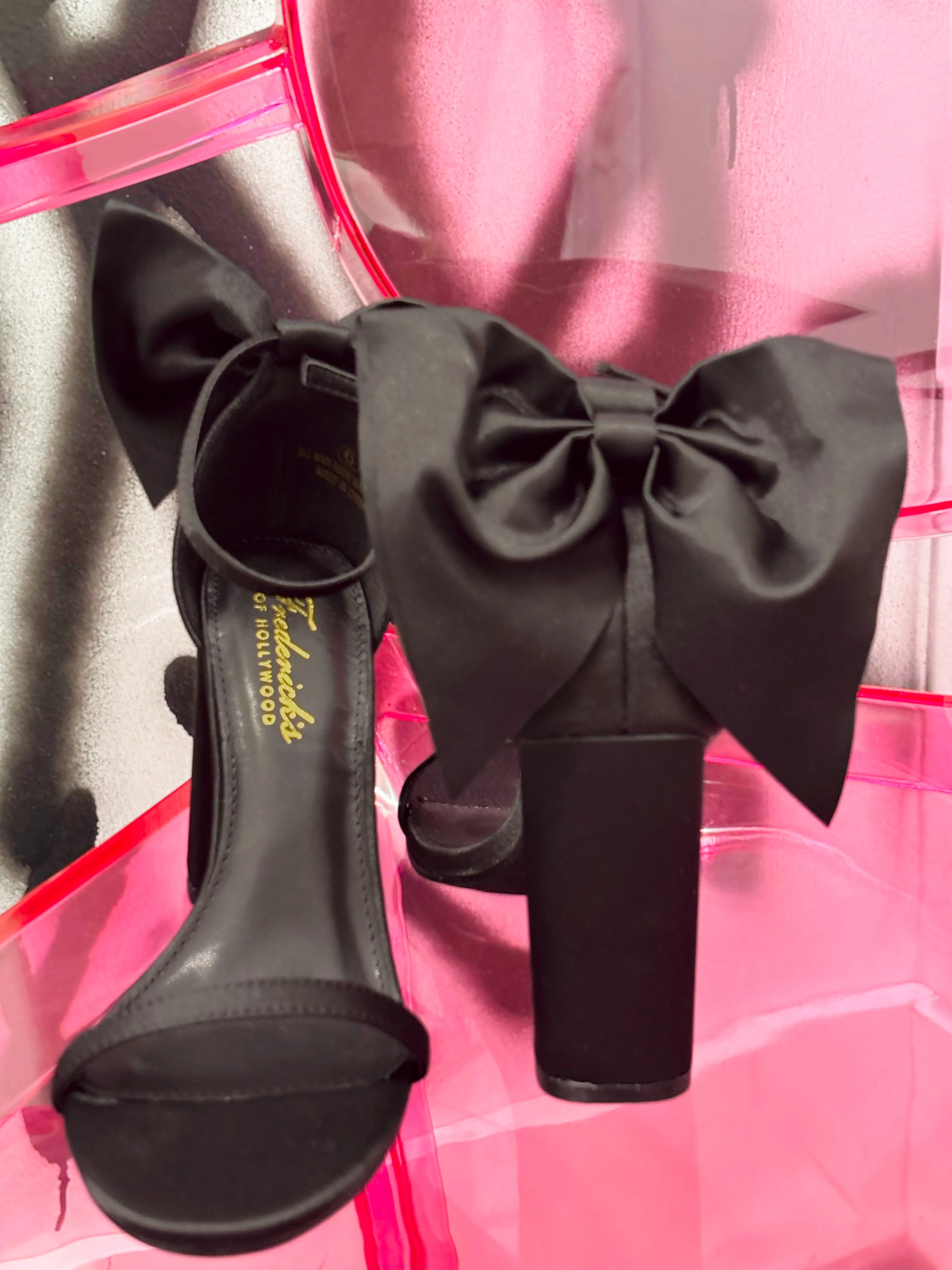 M. Monroe Black Heels With Satin Ribbon Bow