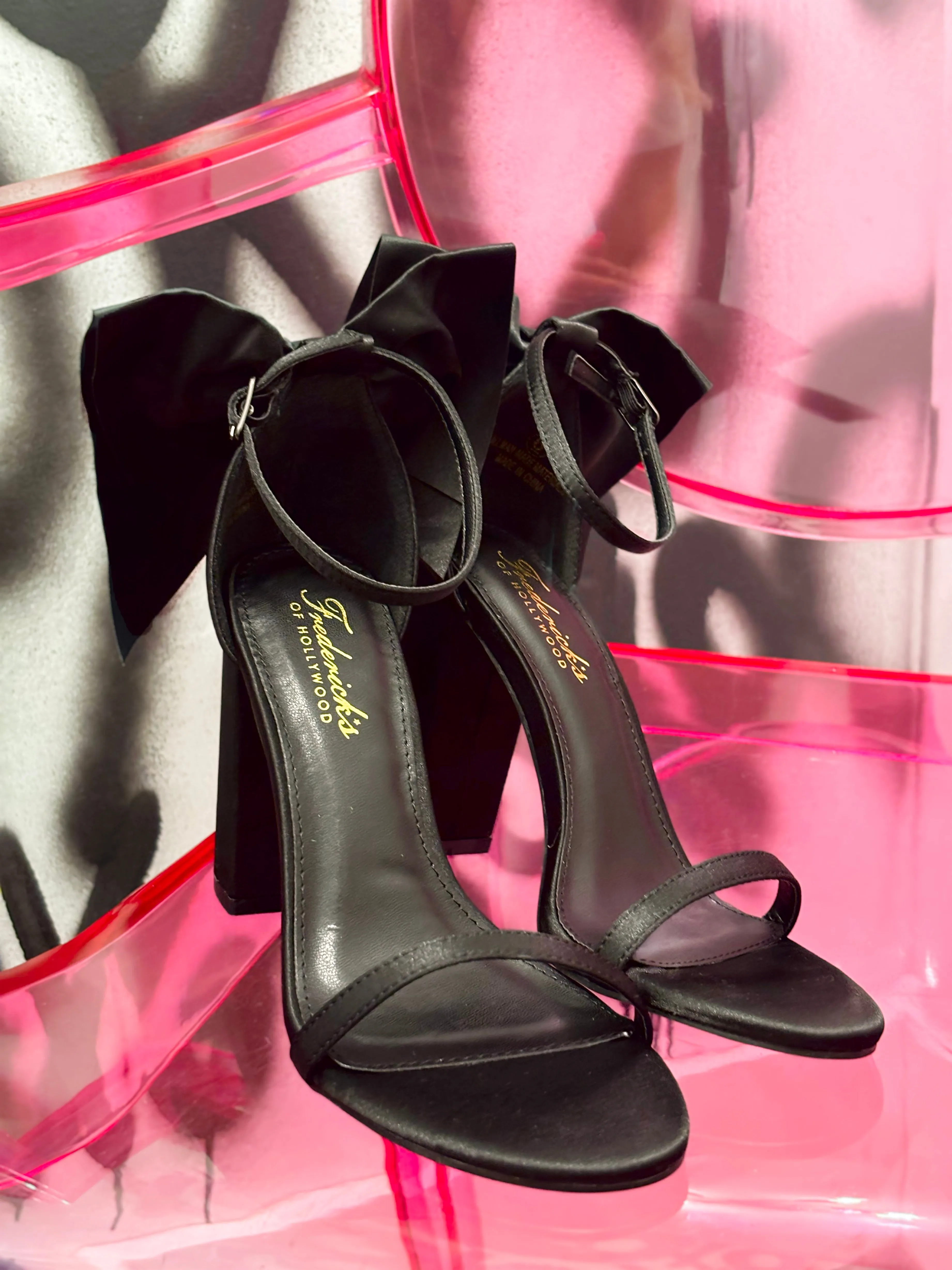 M. Monroe Black Heels With Satin Ribbon Bow
