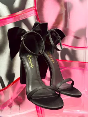 M. Monroe Black Heels With Satin Ribbon Bow