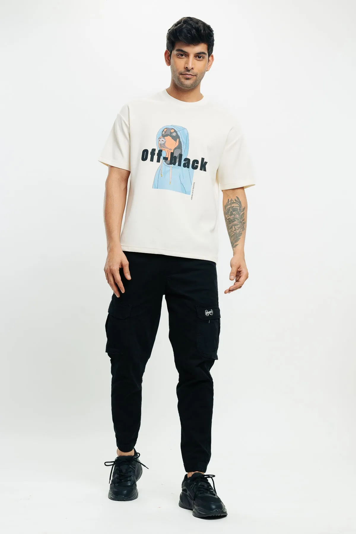 Men's Off-Black Print T-Shirt