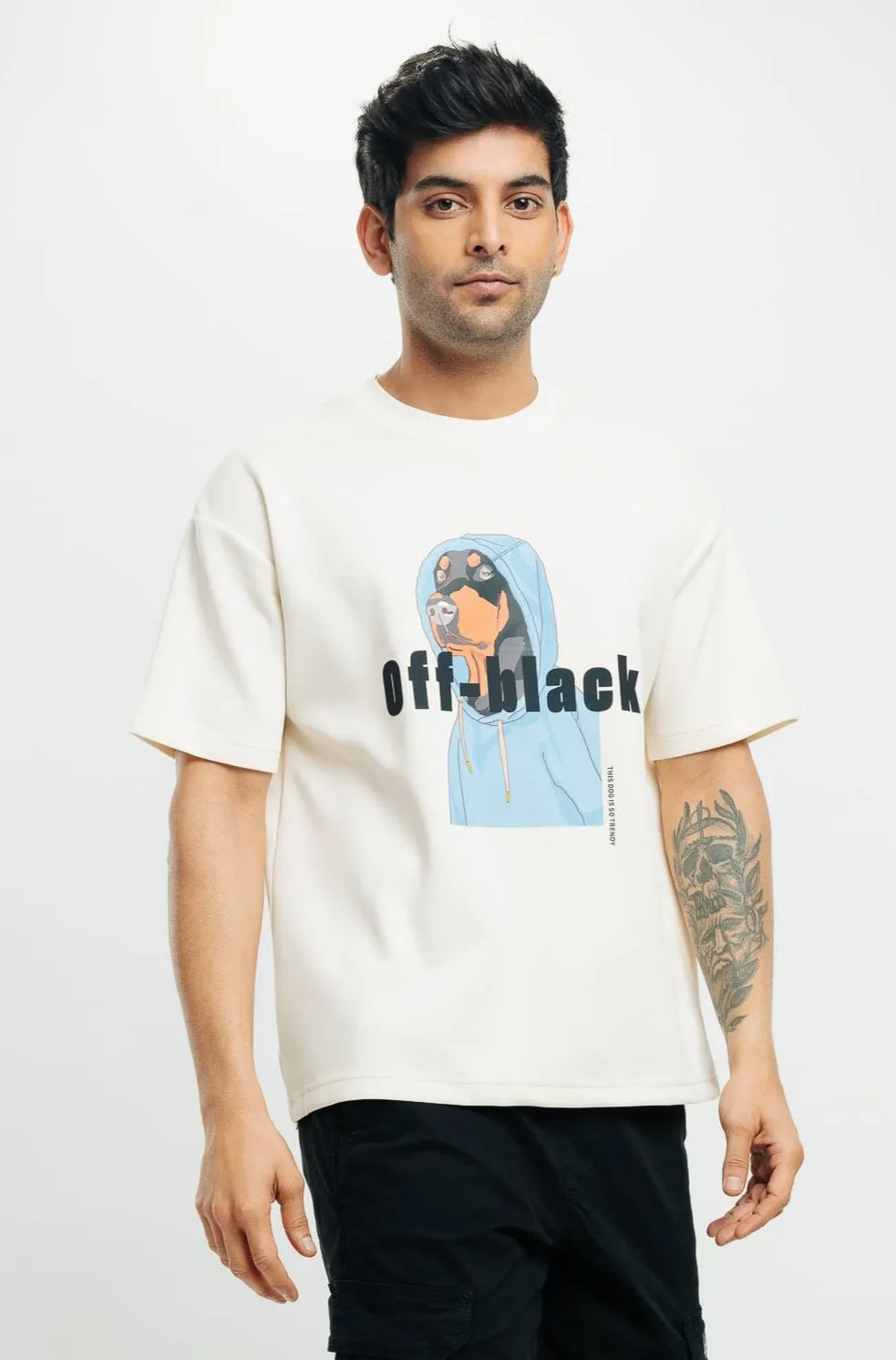 Men's Off-Black Print T-Shirt