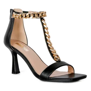 Mid Heel Chain Detail T Strap Sandal